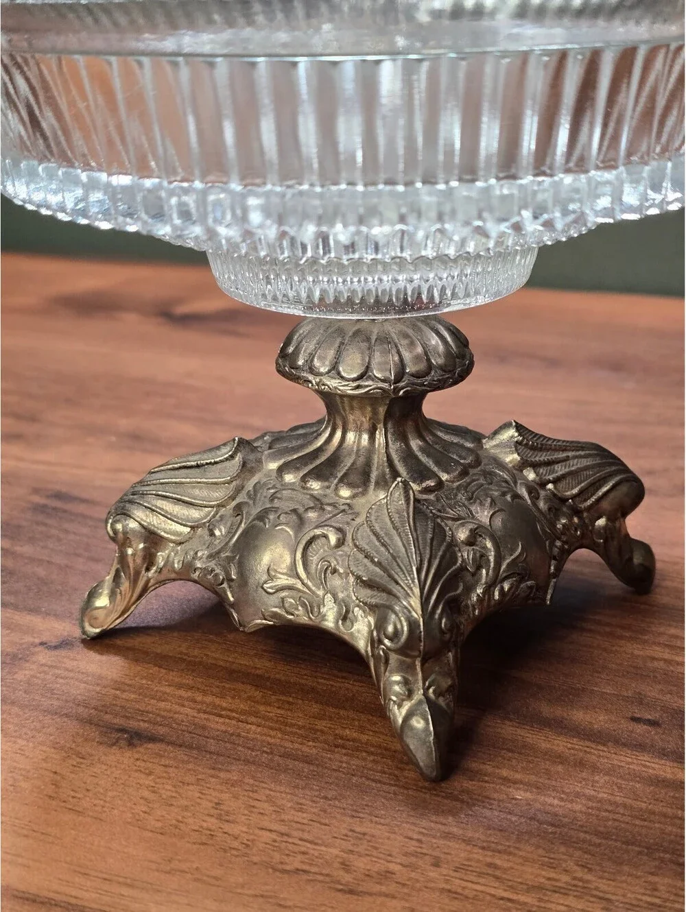 Vintage Glass and Brass Pedestal Candy Dish Made in Japan